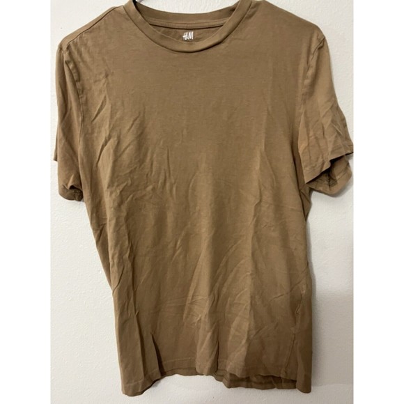 HM Shirt Mens Medium Brown Solid Crew Neck Casual Basic Tee H&M - Picture 1 of 5